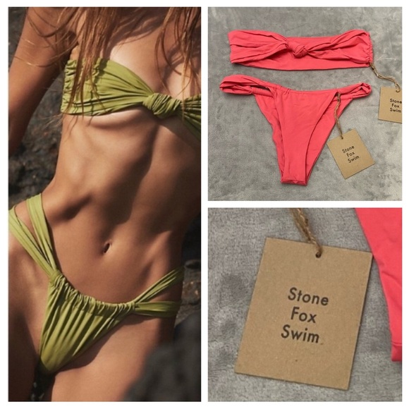New! SET Stone Fox Swim Lele Bijou Coral Pink Bikini NWT 4675 - Picture 1 of 6